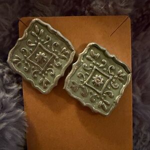 Green and Silver Decorative Handmade Polymer Clay Earrings